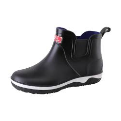 FNKDOR Gummistiefel Herren Wasserdicht Rutschfest Kurzschaft Chelsea Gummistiefeletten Regenstiefel (Black, 42) von FNKDOR