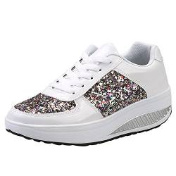 FNKDOR Plateau Keilabsatz Glitzer Sneaker Damen Shake Schuhe Turnschuhe Laufschuhe Sportschuhe 34-40 (White, 39) von FNKDOR