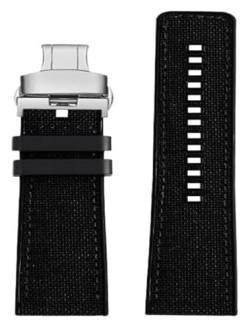 FOELANNE Smartwatch-Armband Ersatz, Nylon-Uhrenarmband, Sport-Canvas-Uhrenarmband, schneller Ersatz, schnelles Ersatzarmband for Männer und Frauen. Nylon-Uhrenarmband(BBlack Silver,24mm) von FOELANNE