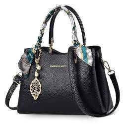 FOLOVEYA Damen Handtasche Elegant Umhängetasche Frauen Henkeltaschen mit Mode Blattanhänger Shopper Top-Griff Taschen Schultertasche PU Leder für Arbeiten Reisen Dating Tote Bag Schwarz von FOLOVEYA