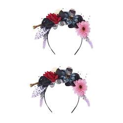 FOMIYES Haarschmuck 2 Stück Halloween-Stirnband Rote Rose Kopfschmuck Festival-Stirnband Simulationsblumen-Stirnband Rote Girlande Blumenschleier Schwarzer Kranz Gruseliger von FOMIYES