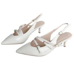 FOREADA Slingback-Absätze für Damen, spitz, geschlossener Zehenbereich, Kitten-Heel, elegante Sandalen, Lackleder, Hochzeitsschuhe, Slingback Weiß, 40.5 EU von FOREADA