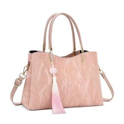 FORRICA Handtasche Damen Henkeltaschen mit Quastenanhänger PU Leder Umhängetasche Frauen Elegant Schultertasche für Reisen Bankett Shopper Rosa von FORRICA