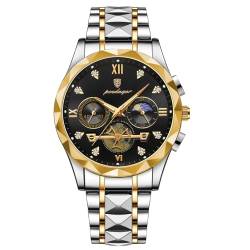 FORSINING Analoge Quarz Herrenuhr Mode Business Mens Armbanduhr Diamant Big Dial Edelstahl Leuchtende wasserdichte Luxusuhren, Schwarz von FORSINING