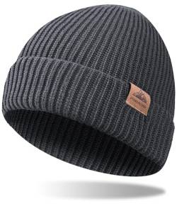 FORVEVO Mütze Herren Winter, Warme Wintermütze Damen,Weiche Unisex Beanie, Thermo Dehnbare Strickmütze für Outdoor Laufen Skifahren（Grau） von FORVEVO