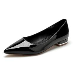 FQMAYPO Damen Hochzeit Geschlossen Spitz Zehen Niedrige Absätze Slip On Brautschuhe Klassisch Lackleder Formell Abend Party Flacher Absatz Büro Kleid Schuhe,Schwarz,41 EU von FQMAYPO