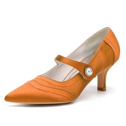 FQMAYPO Damen Hochzeitsschuh Mit Geschlossener Spitzer Zehe Niedriger Bis Mittlerer Absatz Mary Jane Riemen Arbeits Partyschuhe Kitten-Absatz, Perlen-Party Sandalen,Orange,40 EU von FQMAYPO