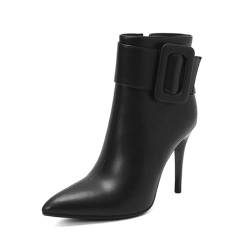 FQMAYPO Damen Spitzzehen Stiefeletten Seitlicher Reißverschluss Elegante Winter Biker Boots Sexy High Heels Stiefeletten Mit Schnalle Winter Party Kleid Boots,Schwarz,42 EU von FQMAYPO