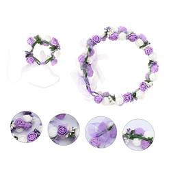 FRCOLOR 1 Satz Zweireihiges Kranz-armband-set Blumen-hochzeitsstirnbänder Für Frauen Armbänder Mit Blumengirlanden Girlande Stirnband Reisen Weiß Böhmen Haarschmuck Pe-schaum- von FRCOLOR