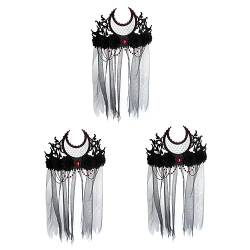 FRCOLOR 3st Schwarze Mesh-krone Party-schleier-masken Gotischer Haarreif Haarband Aus Schwarzem Schleier Schwarzes Spitzen-maskerade-stirnband Mond Qualität Kranz Harzsteine Fräulein von FRCOLOR