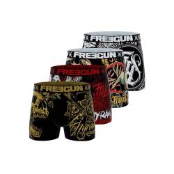 FREEGUN Hyraw Herren-Boxershorts, Piraten Skull, originell und bequem (4 Stück), Gelb/Schwarz/Rot, M von FREEGUN