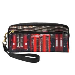 FRESQA Tragbare Mini-Make-up-Tasche mit rotem Leopardenmuster, vielseitig und kompakt, perfekt für Ihre wichtigen Dinge, Telefonzelle London Street, Einheitsgröße von FRESQA