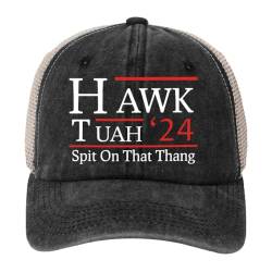 FRGITYGIFT HAWK TUAH Spit On That Thang Hat Trucker Hat Lustige Baseballkappe für Herren Damen Parodie Hut Mesh Cap für Sommer (DE/NL/SE/PL, Alphanumerisch, M, L, Schwarz-b) von FRGITYGIFT