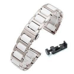 FRSWEQY Edelstahl Keramik Uhrenarmband 20mm 22mm Schmetterling Schnalle Ersatz Armband für Männer Frauen Uhren Zubehör, 22mm, mother-of-pearl, agate von FRSWEQY