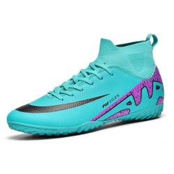 FRTUBOP Fußballschuhe Herren Fußball Stiefe Jugend High Top Spikes Professionelle Athletics Trainingsschuhe TF Cyan EU44 von FRTUBOP