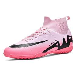 FRTUBOP Fußballschuhe Herren Fußball Stiefe Jugend High Top Spikes Professionelle Athletics Trainingsschuhe TF Rosa EU37 von FRTUBOP