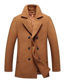 FTCayanz Herren Winter Pea Coat Slim Fit Trenchcoats Zweireiher Warme Wollmischung Mantel, Braun, L von FTCayanz