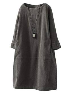 FTCayanz Tunika Damen Tshirt Kleider Oversize Cordkleider Elegant Langarm Longshirt Pullover Grau XXL von FTCayanz