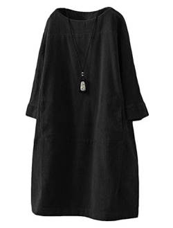 FTCayanz Tunika Damen Tshirt Kleider Oversize Cordkleider Elegant Langarm Longshirt Pullover Schwarz M von FTCayanz