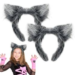 FUIPVGI 2 Stücke Haarreif Wolfs Ohren, Wolf Ohren Haarband für Wolfskostüm zum Karneval Haarschmuck Halloween Cosplay Kostüm Kopfbedeckung Anime Requisiten für Männer Frauen (Dunkelgrau) von FUIPVGI