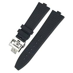 FUKUZL 24mm * 7mm Fluorkautschuk Uhrenarmbänder Passend für Vacheron Constantin 5500V 4500V 7900 Schwarz Blau Uhr Herren wasserdichtes Armband(Black) von FUKUZL