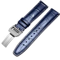FUKUZL Beobachten Sie Armband für IWC Pilot Watches Portofino Portugieser Männer Strap Watch Accessorie Real Leder Uhren Band Uhrengürtelkette(Blue-Silver Clasp2,20mm) von FUKUZL