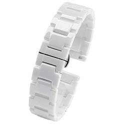 FUKUZL Für Frauen Mann Keramikarmband Edelstahl Kombination Watchband 12 14 15 16 18 20 22mm Gurt Fashion Watch Watchwatch Band(Ceramic White,20mm) von FUKUZL