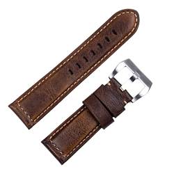 FUKUZL Handgemachtes Uhrenarmband Zubehör Retro Vintage Echtes Crazy Horse Leder 24mm Armband für Panerai Riemen Tang Schnalle(Darkblue Black,24mm) von FUKUZL