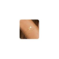 FUNEIA Armband Damen Gold Armband mit Buchstaben Herz 18K Vergoldet Personalisiert Charm Armbänder Set Goldenes Armkette Initiale Wasserfest Schmuck Geschenke für Frauen Teenager Mädchen von FUNEIA