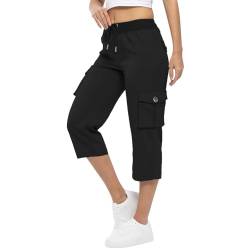 Arbeitshose Mit Vielen Taschen Caprihose Damen Baggy Cargohose Damen Mit Gummizug Jogginghose Sporthose Damen 3/4 Stoffhose Wanderhose Damen Dreiviertel Hose Lässige 7/8 Sommerhosen Leicht Luftig von FUPODD