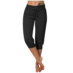 Caprihose Damen Mit Seitentaschen Sommerhosen Damen Leicht Luftig Musselin Sporthose Damen Kurz Jogginghose Stoffhose 3/4 Hose Damen Mit Drawstring Gürtel Dreiviertel Hose Damen Lässige Yogahose von FUPODD