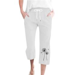 Caprihose Damen Sommerhose Damen Leicht Stoffhose Damen 3/4 Palazzo Hose Damen Musselin Hose Damen Mit Taschen Dreiviertel Freizeithose Mit Gummizug Strandhose Sporthose Damen Bequeme Plissee Hose von FUPODD