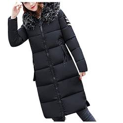 Daunenmantel Damen Fellkapuze Winterjacke Damen Warm Gefüttert Steppjacke Wintermantel Damen Lang Daunenjacke Frauen Reissverschluss Mantel Damen Winter Puffer Skijacke Dicke Steppmantel von FUPODD