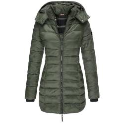 Daunenmantel Damen Mit Kapuze Winterjacke Damen Warm Gefüttert Steppjacke Damen Outdoor Wintermantel Damen Lang Daunenjacke Frauen Zipper Mantel Damen Winter Puffer Skijacke Dicke Steppmantel von FUPODD