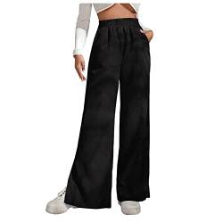 FUPODD Arbeitshose Stretch Damen Plissee Lang Freizeithose Damen Baumwolle Bootcut Sommer Hosen Elegant Hohe Taille Ausgestelltes Beinpalazzo Hose Schlaghose Kord Culottes Hosen Weites Bein von FUPODD