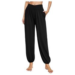 FUPODD Leichte Sommerhose, Damen Yogahose Locker Bequeme Musselin Hose Damen Elegant Freizeithose Mit Seitentaschen Jogginghose Mit Gummizug Laufhosen Frauen Casual Strandhose Luftig von FUPODD