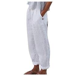 FUPODD Leinenhose Damen Leichte Sommerhose Damen Sommer Leicht Luftige Einfarbig Freizeithose Lang Mit Kordelzug Marlenehose Elegant Gerades Bein Palazzo Hose Weites Bein Strandhose Leinen von FUPODD