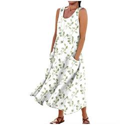 FUPODD Maxikleid Damen Freizeit Tank Kleid mit Taschen Sommerkleid Damen Lang Weite Strandkleid Damen Ärmellos Sommerkleider Damen Leicht Und Luftig Kleider Damen Schick Blumenkleid Damen Elegant von FUPODD