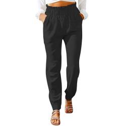 FUPODD Sommerhose Damen Leicht Stoffhose Damen Sommer Jogginghose Hohe Taile Arbeitshose Elastisch Bund Freizeithose Einfarbig Sporthose Mit Bündchen Baumwollhose Frauen Elegant von FUPODD