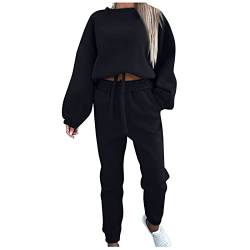 FUPODD Trainingsanzug Damen Warm Winter Damen Jogginganzug Set übergrössen Hausanzug Damen Sportlich Elegant 2-Teilig Warmer Hosenanzug Damen Ohne Kapuze Freizeitanzug Damen Langarm Sportanzug von FUPODD