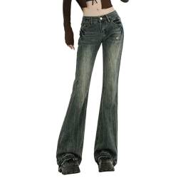 Flared Jeans Für Damen Low Waist Schlaghose Y2k Jeanshosen Frauen Straight Wide Leg Retro Jeanshose Skinny Freizeithose Bootcut Denim Hosen Casual Schlupfjeans Hose Streetwear Hüftjeans von FUPODD