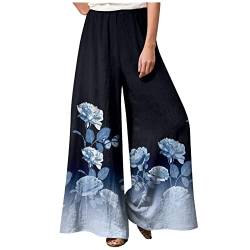 Hose Damen Sommer High Waist leichte Sommerhose Damen Blumenmuster Plissee Palazzo Hose mit Gummizug Weites Bein Freizeithose Damen Schlaghose Elegant Farbverlauf Marlenehose für Frauen von FUPODD