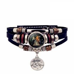 Armband Herren Leder,Lederarmband Mit Sternbild Für Damen Und Herren, Verstellbares Vintage-Armband Aus Mehrlagigem Geflochtenem Seil, Originelle Armbänder Mit Nachtleuchtenden Motiven, Schmuck, Ge von FUPWYKWH