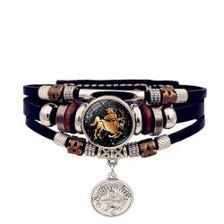 Herren Armband Leder,Lederarmband Mit Sternbild Für Damen Und Herren, Verstellbares Vintage-Armband Aus Mehrschichtigem Geflochtenem Seil, Originelle Nachtleuchtende Armbänder, Schmuckgeschenke Fü von FUPWYKWH