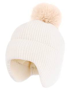 FURTALK Kleinkind Baby Wintermütze warm gefüttert Kinder Strickmütze mit Ohrenklappe Neugeborenes Pom Pom Beanie für Mädchen und Jungen von FURTALK