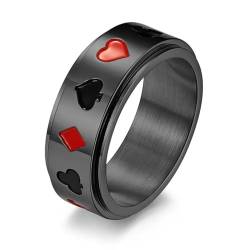 FUSHENGTER Ring Herren Ringe Männer Fingerring Damen Biker Ring Ehering 8 mm drehbarer Ring für Herren, Punk, Vintage, Glück, Spielkarte, Poker, Herren-Accessoires, 12 schwarz von FUSHENGTER