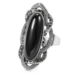 FUSHENGTER Ring Herren Ringe Männer Fingerring Damen Biker Ring Ehering Böhmischer schwarzer Steinring, Mosaik, AAA-grauer Kristall, große ovale Ringe für Vintage 9, Schwarz von FUSHENGTER