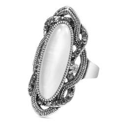 FUSHENGTER Ringe Damen Ring Für Damen Frauen Finger Herren Geschenk Böhmischer Schwarzer Steinring Aaa Grauer Kristall Große Ovale Ringe Für Frauen Vintage 8 Weiss von FUSHENGTER