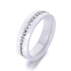 FUSHENGTER Ringe Damen Ring Für Damen Frauen Finger Herren Geschenk Klassische Weiße Schwarze Keramikringe Mit Strasssteinen, Hochzeit, Verlobungsringe Für Frauen Und Mädchen, 8 Weiß von FUSHENGTER