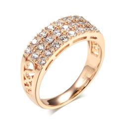 FUSHENGTER Ringe Damen Ring Für Damen Frauen Finger Herren Geschenk Ring Aus 585Er Roségold Für Damen, Natürlicher Zirkon, Hohl, Trendige Ringe, Feine Hochzeit, Party, 7 Weiß von FUSHENGTER